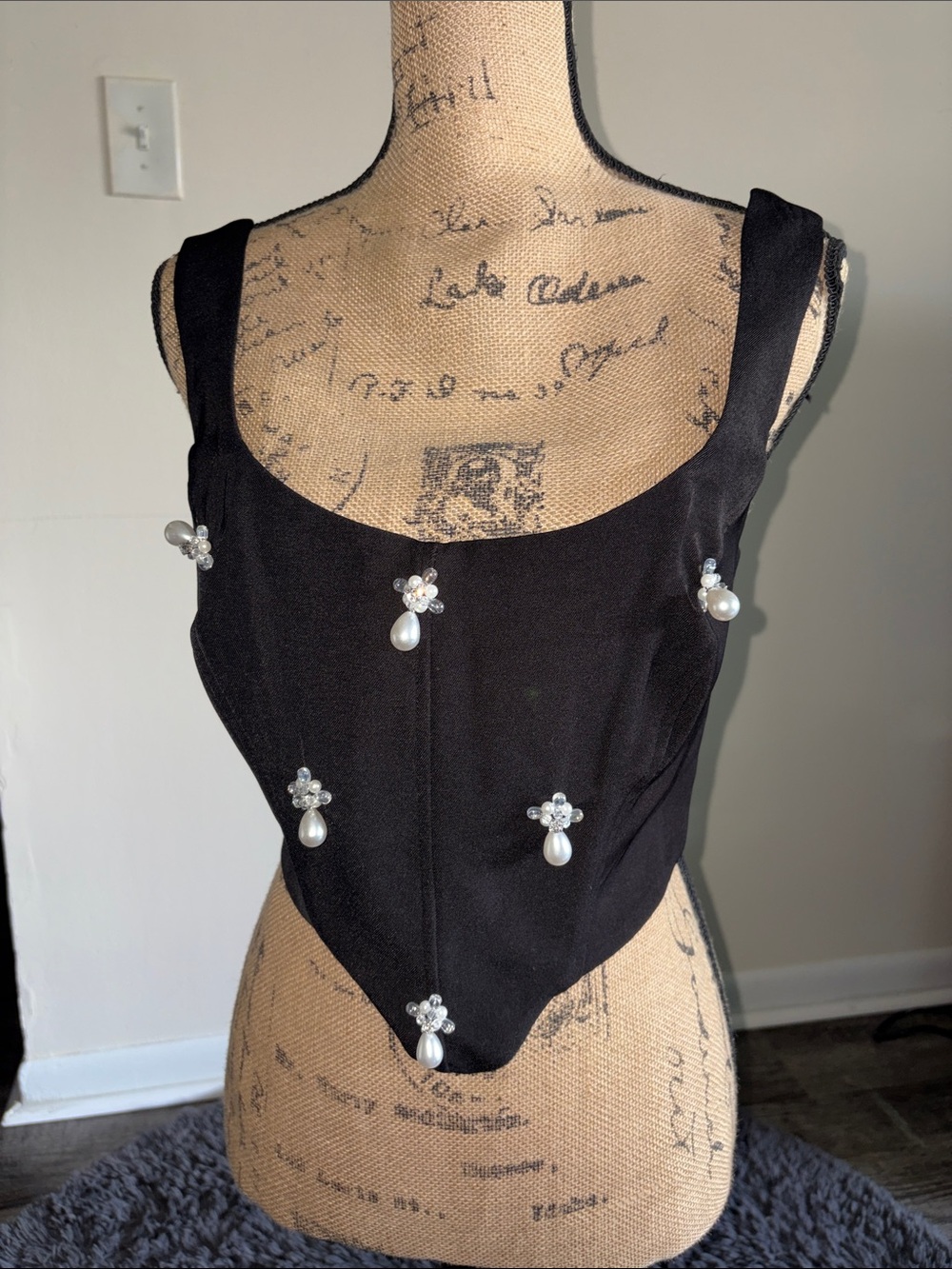 Pretty Little Thing SHAPE BLACK EMBELLISHED CORSET TOP CO-ORD